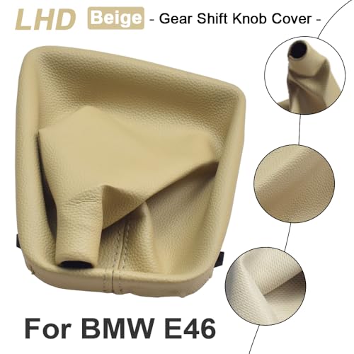 Manual Gear Shift Knob Black Leather Shifter Boot Cover Gaiter with Frame for B-mw E30 E36 E39 E46 E81 E82 E87 E88 E90 E91 E92 E93 (E46 Beige) - size: E46 beige