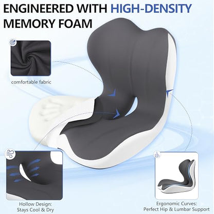 Truck Seat Cushion and Headrest 2-in-1 Set for Truck Driver, Lumbar Support Car Cushions for Long Haul Driving, Memory Foam for Semi Truck & Big Rig, Ergonomic Relief for Back & Sciatic Pain