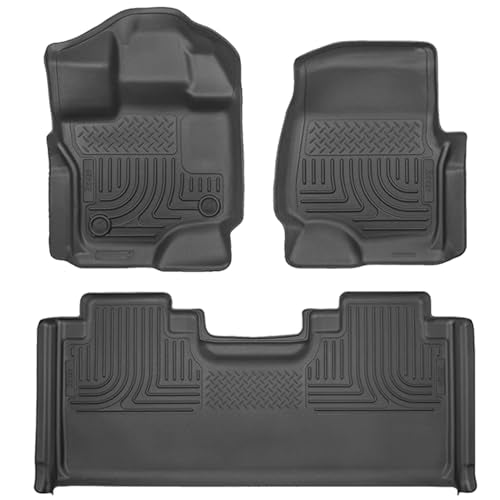 Husky Liners Weatherbeater Floor Mats | Fits 2015-2026 Ford F-150 SUPERCAB ONLY | Front & 2nd Row, 3-pc Black - 94051 - style: Front, 2nd - SuperCab