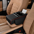 Car Center Console Pad Leather Armrest Pad w/Cup Holder, Tissue Box Slot, Side Bag, Phone Slot for Car Sedans (Quilted, Black-Red) - color: Black-Red, style: Quilted