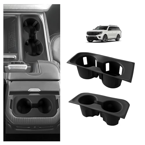Muslogy Center Console Front & Rear Cup Holder Inserts Compatible with 2025 2026 Ford Expedition Accessories Middle Console and Rear Armrest Cup Holder Silicone Rubber Organizer 2PCS Set - size: 2025-2026 Expedition Front & Rear
