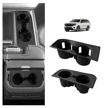 Muslogy Center Console Front & Rear Cup Holder Inserts Compatible with 2025 2026 Ford Expedition Accessories Middle Console and Rear Armrest Cup Holder Silicone Rubber Organizer 2PCS Set - size: 2025-2026 Expedition Front & Rear