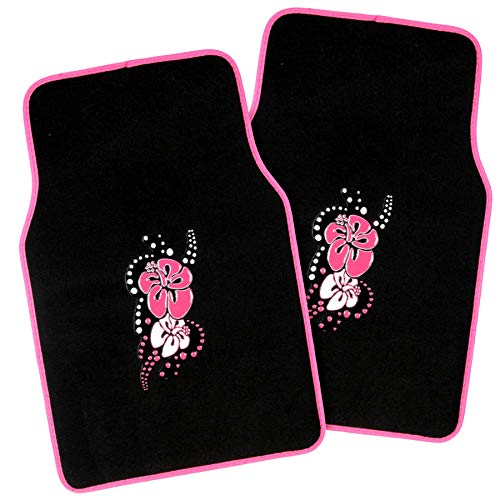 BDK 4-Piece Design Carpet Floor Mat Set - (Hawaiian Flower Pink) (Licensed Products, Secure Backing) - color: Hawaiian Flower Pink