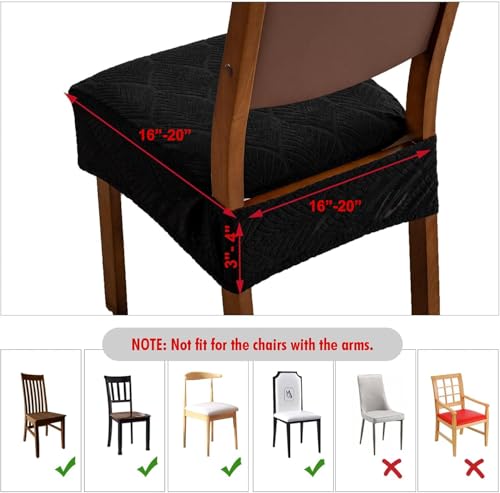 Removable and Washable Seat Covers for Dining Room Chairs Set of 6 - Waterproof Stretch Chair Seat Slipcovers, No Back Covers - color: Black, size: 6PCS-Rear-gapped