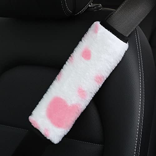 Pinbola 5pcs in 1 Set Faux Wool Steering Wheel Cover Soft Fluffy Handbrake Cover & Gear Shift Cover & 2pcs Seat Belt Shoulder Pads Warm Universal Fit for 15 Inch (Cow Pink) - color: Cow Pink