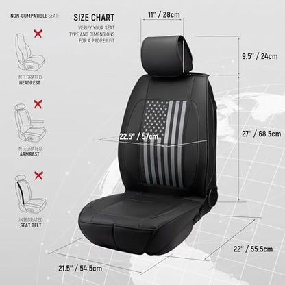 Premium PU Leather American Black Flag Seat Covers Front 2 Seat Set, Universal Fit for Trucks, Cars & SUVs Scratch Resistant Car Seat Protector & Premium Patriotic Auto Accessories（Vertical Flag） - color: Vertical Flag