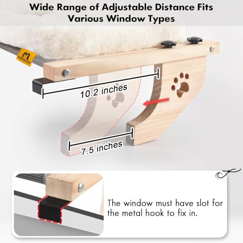 AMOSIJOY Cat Sill Window Perch Sturdy Hammock Seat with Cushion Bed Cover, Wood & Metal Frame for Large Cats, Easy to Adjust Windowsill, Bedside, Drawer and Cabinet(Cushion Bed) - color: White, size: 24.4''L X 15''W