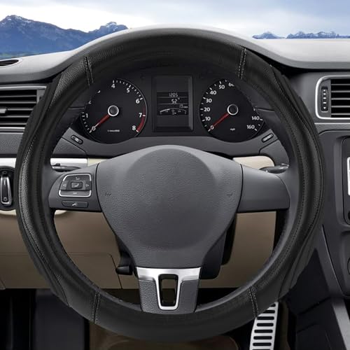 Black Film Splicing Leather Steering Wheel Cover, Microfiber Leather, Anti-Slip, Breathable, Universal Fit for 14.5–15 in Steering Wheel Cover for Men Women - color: Film-Grained - Black