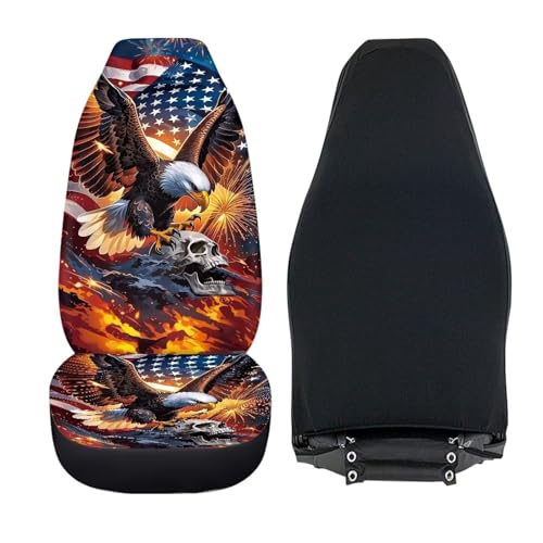 Eagle Car Seat Covers 2 Pcs Cool Car Seat Covers for Front Seats Stretch Polyester Fabric Cover Patriotic Auto Interior Accessories Universal Fit for Most Cars,SUVs,Sedans - color: Cool Eagle Skull Flag