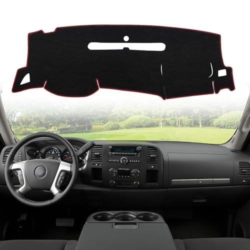 Dashboard Dash Cover Mat for Chevy Chevrolet Silverado 2007 2008 2009 2010 2011 2012 2013 Polyester Custom Fit Silverado Dash Mat Two Glove Boxes (Silverado 2007-2013, Red Trim, 2 Gloves) - size: Chevy Silverado 2007-2013 Red Border