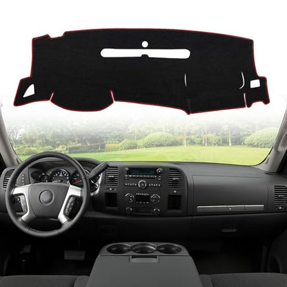 Dashboard Dash Cover Mat for Chevy Chevrolet Silverado 2007 2008 2009 2010 2011 2012 2013 Polyester Custom Fit Silverado Dash Mat Two Glove Boxes (Silverado 2007-2013, Red Trim, 2 Gloves) - size: Chevy Silverado 2007-2013 Red Border
