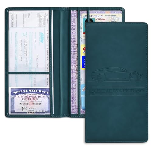 Car Registration and Insurance Holder, Registration and Insurance Card Holder, Auto Glove Box Organizer with Magnetic Shut, PU Leather Automobile Documents Wallet for Cards (Dark Blue) - color: Dark Blue
