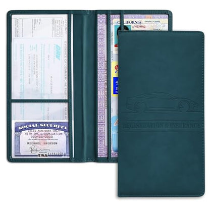 Car Registration and Insurance Holder, Registration and Insurance Card Holder, Auto Glove Box Organizer with Magnetic Shut, PU Leather Automobile Documents Wallet for Cards (Dark Blue) - color: Dark Blue