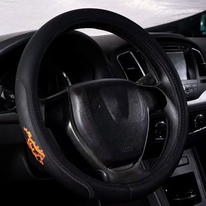 Custom-fit Steering Wheel Cover, Premium Leather Car Cover, Non-Slip, Breathable Red Horse - color: coverredhorse