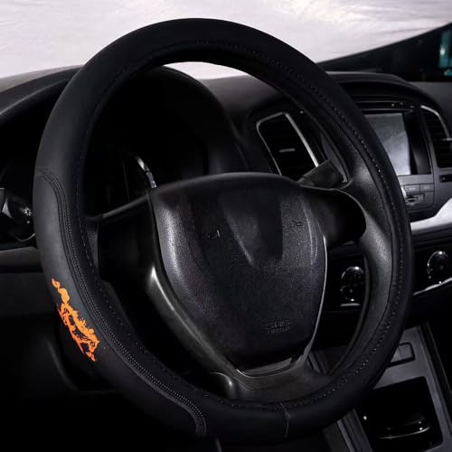 Custom-fit Steering Wheel Cover, Premium Leather Car Cover, Non-Slip, Breathable Red Horse - color: coverredhorse