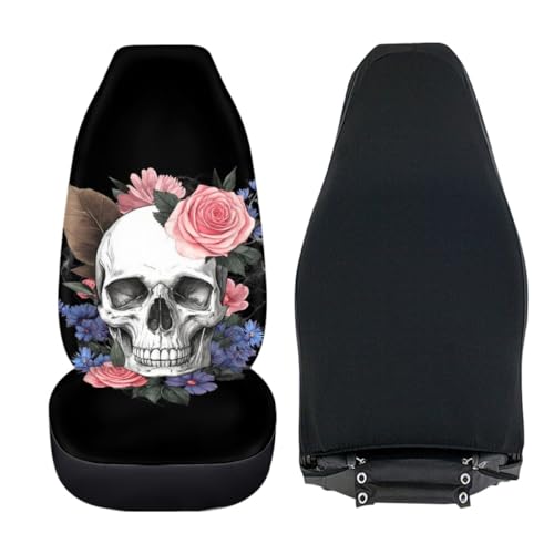 Pehede Car Seat Cover Flower Skull Front for Cars, Easy to Install Cover Set, Accessories Auto Trucks Van SUV,2 Packs - color: Multi13