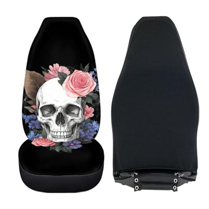 Pehede Car Seat Cover Flower Skull Front for Cars, Easy to Install Cover Set, Accessories Auto Trucks Van SUV,2 Packs - color: Multi13