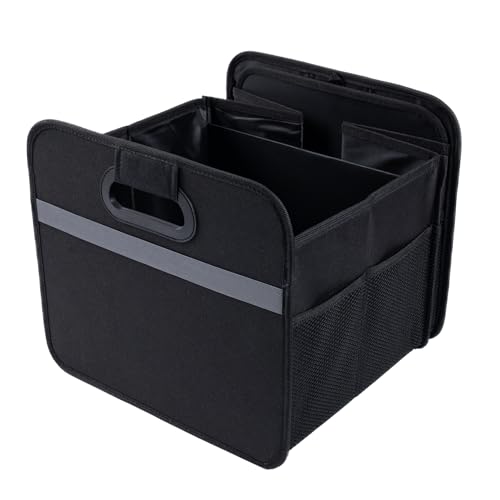 Trunk Organizer for car, Foldable Cargo storage, Black 55L, for SUV Car Truck, 600D Waterproof Oxford Polyester, 2 Compartments With Handle, Car seat storage box