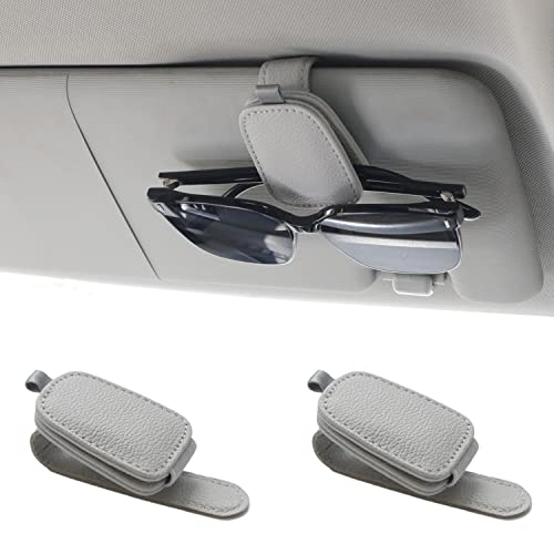 Yuoyar Sunglass Holder for Car, Magnetic Leather Sunglasses Holder and Ticket Card Clip, Car Visor Accessories, 2 Packs (Silver Grey) - color: Silver Grey