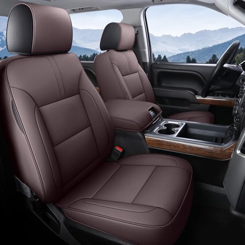 Coverado Chevy Silverado Seat Covers, Leather Car Seat Covers Custom Fit for Chevy Silverado GMC Sierra 2014-2018 1500, 2015-2019 2500HD 3500HD (Full Set, Brown) - color: Brown, size: FullSet(2014-2018)