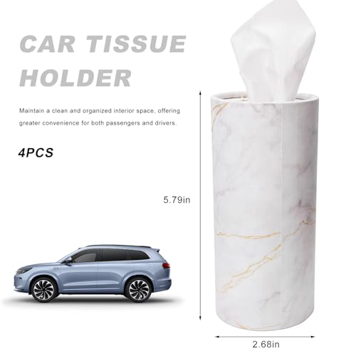 4 PCS Car Tissue Holder, Refillable Auto Cup Holder Napkin Tube Container with Facial Tissues, Portable Tissue Cylinder Box Paper Towel Organizer for Vehicle Office Home (White) - color: White