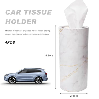 4 PCS Car Tissue Holder, Refillable Auto Cup Holder Napkin Tube Container with Facial Tissues, Portable Tissue Cylinder Box Paper Towel Organizer for Vehicle Office Home (White) - color: White