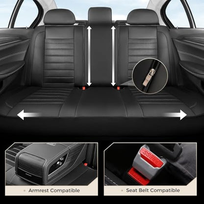 Coverado Car Seat Covers Full Set, Luxury Leather Car Seat Covers, Automotive Front and Rear Mesh Seat Covers, Full Set 5 Seats, Black Seat Covers for SUV Sedan Truck - color: Black, size: FullSet