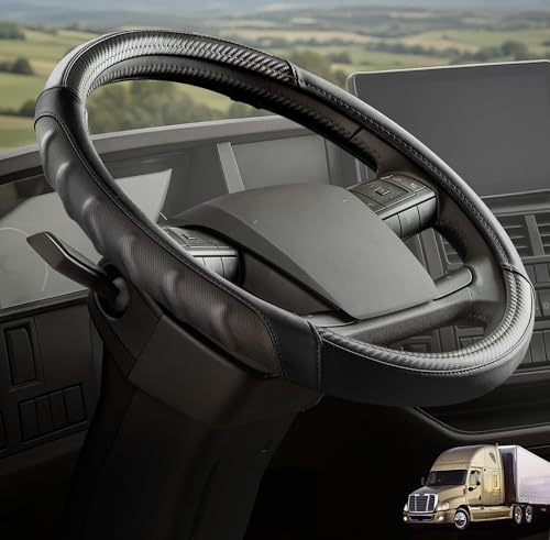 18 Inch Semi Truck Steering Wheel Cover for Freightliner Cascadia, Kenworth T680 T880, Peterbilt 579 & Volvo VNL – Heavy Duty Anti-Slip Leather Grip for Big Rig Class 8 Trucks – Black - color: Royal Black