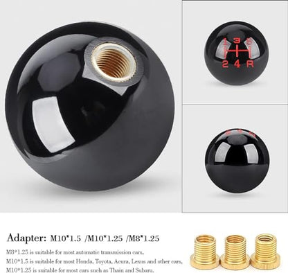 5 Speed Car Racing Gear Shift Shifter Knob, Resin Polished Round Ball Shift Knob with 3 Adapters Compatible with Manual Car (Black 5) - color: 5 Speed(Black)