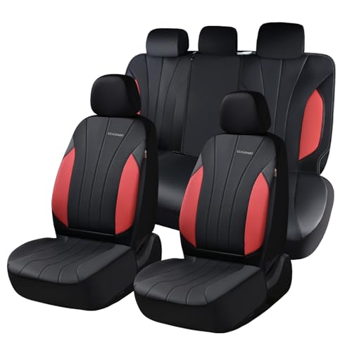 Coverado Seat Covers, Red Car Seat Covers Full Set, Automotive Seat Covers 5 Seats, Waterproof Black Car Seat Protectors Universal Fit for SUVs Trucks Sedans - color: Black-red, size: FullSet