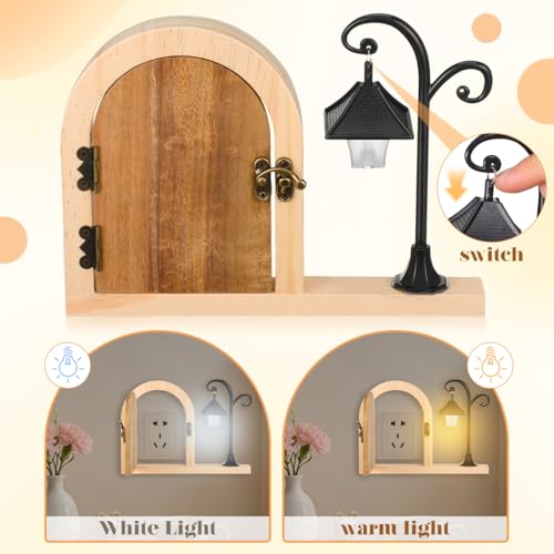 NUOBESTY Fairy Door Outlet Cover Plate Wooden Socket Protector with Glowing Night Light for Room Aesthetic Electrical Outlet Safety for Pets