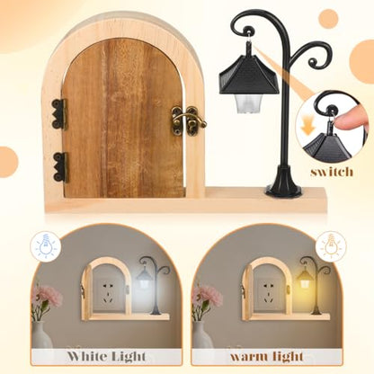 NUOBESTY Fairy Door Outlet Cover Plate Wooden Socket Protector with Glowing Night Light for Room Aesthetic Electrical Outlet Safety for Pets