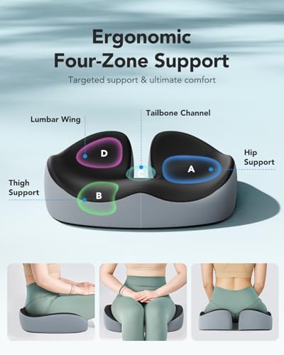 HUANUO Seat Cushion for Office Chair, Extra Large Memory Foam Cushion for Office Chair,Car & Wheelchair - Sciatica & Tailbone Pain Relief for Long Sitting, Ergonomic Design with Anti-Slip Bottom
