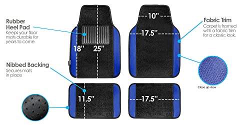 FH Group Travel Master Car Seat Covers Full Set with Carpet Floor Mats – Universal Fit for Cars Trucks and SUVs (Blue/Black)