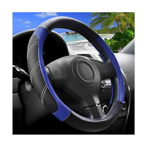 Zpana Car Steering Wheel Cover, 15 Inch Carbon Fiber Leather Non-Slip Steering Wheel Protector with Lining, Breathable Automotive Interior Accessories, Universal for SUV RV Truck (Blue) - color: Blue