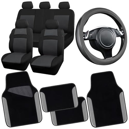 CAR PASS 3D Air Mesh Car Seat Covers Full Sets w/5mm Sponge, 4Pcs Waterproof Car Floor Mats, Steering Wheel Cover Universal Fit for SUV Sedan Truck, Airbag Compatible Automotive Interior(Black Gray) - color: Gray Combo
