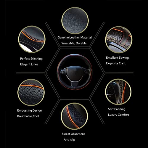 Car Steering Wheel Cover, Anti-Slip, Safety, Soft, Breathable, Heavy Duty, Thick, Full Surround, Sports Style (Black with Light Orange Line) - color: Black with Light Orange Line