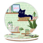 Ceramic Cup Holders Car Coasters Set for Women/Men,Drink Cup Car Holder Coasters with A Finger Notch 2.56" Pack of 2（Cute Black Cat 2） - color: Black Cat 2