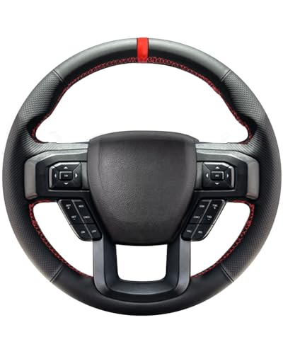 Belinous Leather Steering Wheel Cover Lace Up, Hand-Stitch on Wrap, Steering Wrap Compatible with Ford 2015-2020 F-150/2017-2021 F-250 F-350 F-450 F-550/2020-2021 F-600/2021 F-650 F-750 (Red) - color: Red, size: Type A2
