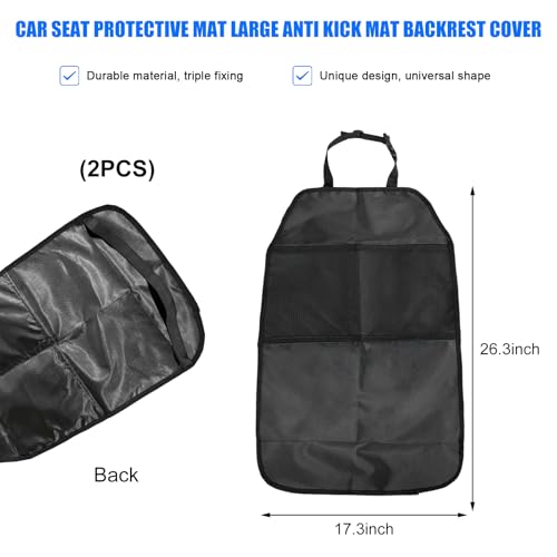 2 PCS Back Seat Cover for Kids, Car Kick Mat Seat Protector with 2 Storage Pockets, Premium Water Resistant Backseat Kick Mats Protect Vehicle from Dirt, Mud, Scratches