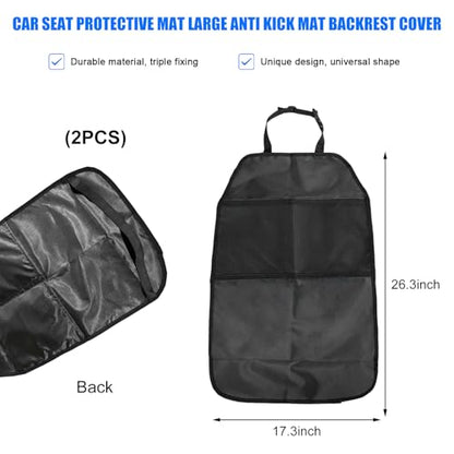 2 PCS Back Seat Cover for Kids, Car Kick Mat Seat Protector with 2 Storage Pockets, Premium Water Resistant Backseat Kick Mats Protect Vehicle from Dirt, Mud, Scratches