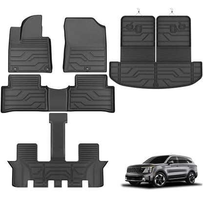 KARPAL Floor Mats for 2021-2026 Kia Sorento LX/S/EX/SX 6&7 Seats (Not Fit Hybrid & PHEV), All Weather TPE Custom Fit Floor Liners Car Mats Kia Sorento Accessories, 1st & 2nd & 3rd Row & Trunk Mat - style: 2021-2026 | For Kia Sorento | Combo Set