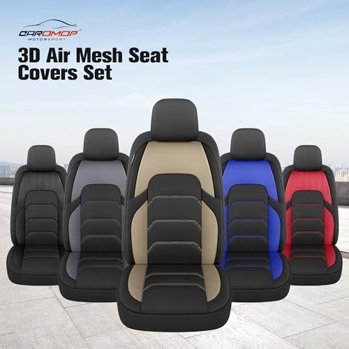 3D Air Mesh Car Seat Covers Full Set,Breathable Seat Covers for Cars,Split Bench Compatible,Universal Fit for SUV,Vans,sedans, Trucks, Automotive Interior Covers(5-Seat Black/Beige)