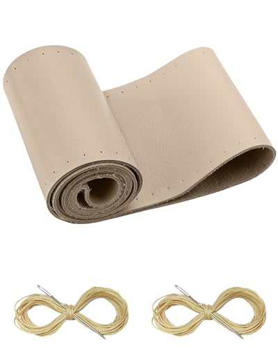 BELINOUS Leather Steering Wheel Cover Lace Up, Stitch on Steering Wheel Wrap, Universal Fit 13-20 Inch Car Truck Pickup Boat, A Whole Piece of Cowhide, DIY w/Needle Thread (Size L0, Light Beige) - color: Light Beige, size: L0