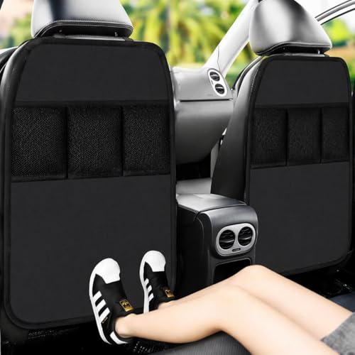 MoNing Large Car Seat Back Protectors 2 Pack, 2-Layer Kick Mats with 3 Pockets, Backseat Organizer and Seat Protector for Kids, Scuff Guard for Cars SUVs Trucks, Black - size: larger size