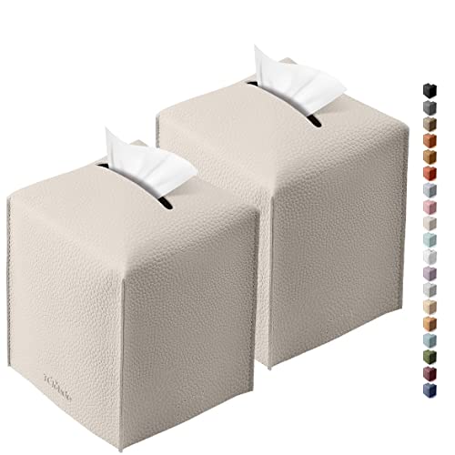 Tissue Box Cover for PU Leather, Modern Simple Solid Color Holder Square Tissue Bag, Ideal for Bathrooms,Office,Car,Outdoor Tent,Dining Table,5"X5"X5", Double Off-White - color: Double Off-white