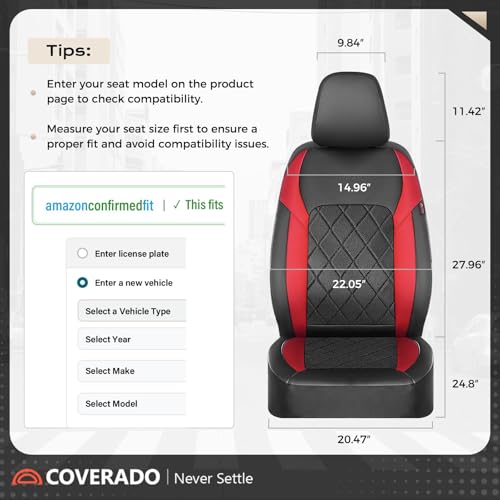 Coverado Car Seat Covers, Front Seat Covers, 2 Front Automotive Seat Cover, Mesh Breathable Seat Protectors, Universal Fit for Most Cars - color: Black_Red, size: Front