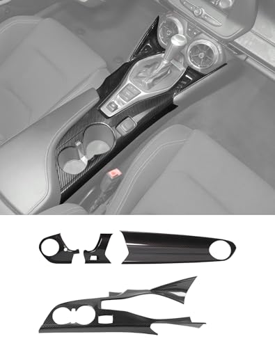4PCS Carbon Fiber Center Console Gear Shift Panel Trim Cover Gear Shift Panel Trim Cover Cup Holder Frame Interior Decoration Kit Accessories fit for Chevrolet Camaro 2016-2022