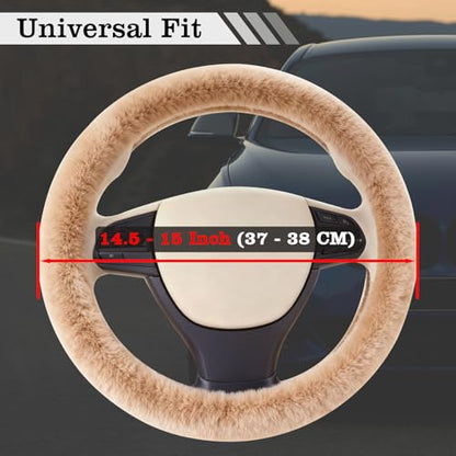 Furry Warm Steering Wheel Cover, Universal 14.5-15 Inch Winter Plush Warm Steering Wheel Cover, Soft Fluffy, Anti-Slip Design, Soft Texture (Camel) - color: Camel Plush