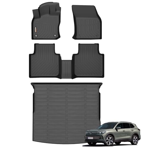 Binmotor-All Weather Car Floor Mats & Cargo Liner Set for Volkswagen Tiguan 2018-2024(Not for 2025), 5 Passenger，1st & 2nd Row & Rear Cargo Mat TPE Rubber Liners for VW Tiguan Accessories - style: 1) Car Mats for VW Tiguan (2018-2024)